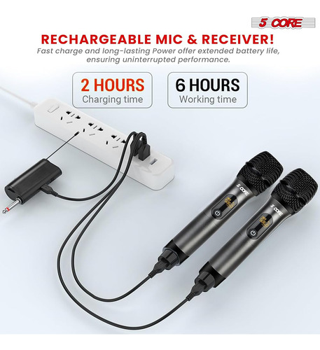 5 Core Uhf Micrófonos Inalámbricos Karaoke 210 Pies Alcance