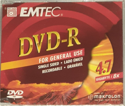 Dvd-r Virgem 4.7gb 1 X 8x Emtec - Digipack Acrilico