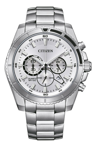 Reloj Citizen An820050a Para Hombre Cronógrafo Marcador24hrs Color De La Malla Plateado Color Del Bisel Plateado Color Del Fondo Plateado