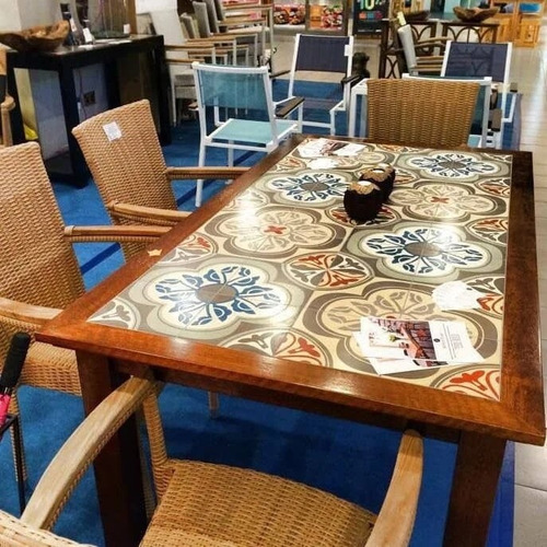 Mesas De Comedor De Madera Y Baldosas Española Tipo Vintage 