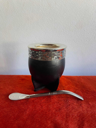 Mate Imperial De Cuero Alpaca Calabaza Con Bombilla Incluída