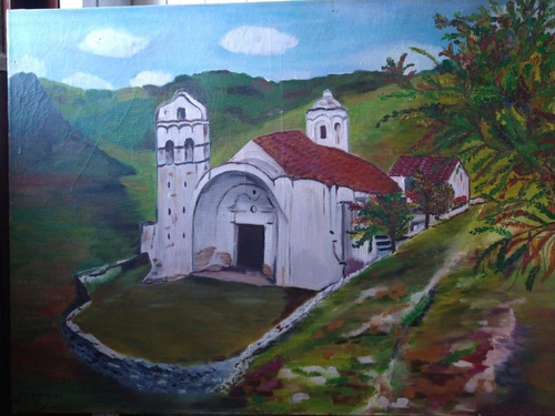 Pintura Capilla Colonial Sobre Tela 80 X60