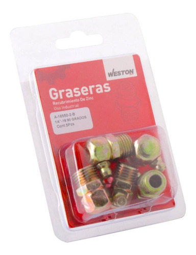 Grasera 1/4 Npt 90 Grados Blister De 5 Piezas