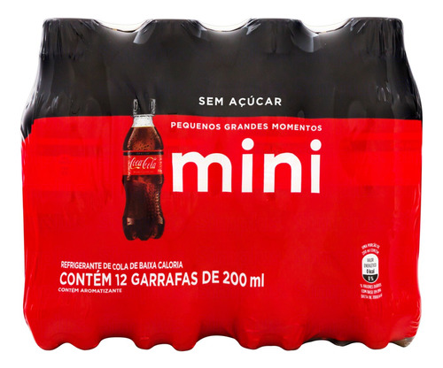 Pack Refrigerante sem Açúcar Coca-Cola Mini Garrafa 12 Unidades 200ml Cada