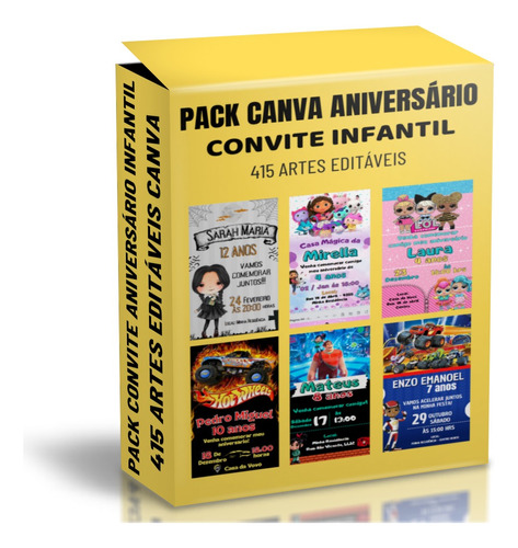 Pack Canva Convites Aniversario Infantil 415 Artes Editáveis