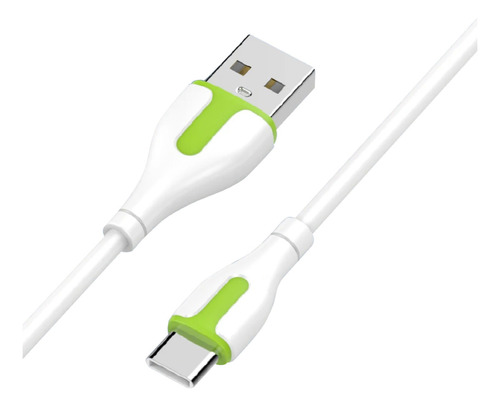 Cable De Datos Y Carga Usb A Usb C - 2 Metros Color Blanco Y Verde