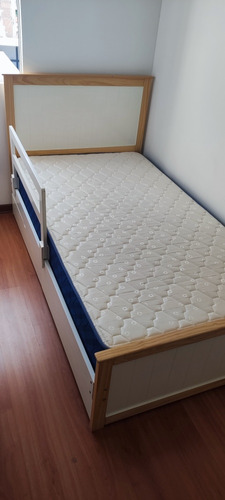 Cama Individual Estilo Contemporáneo Con Colchón Y Almacenam