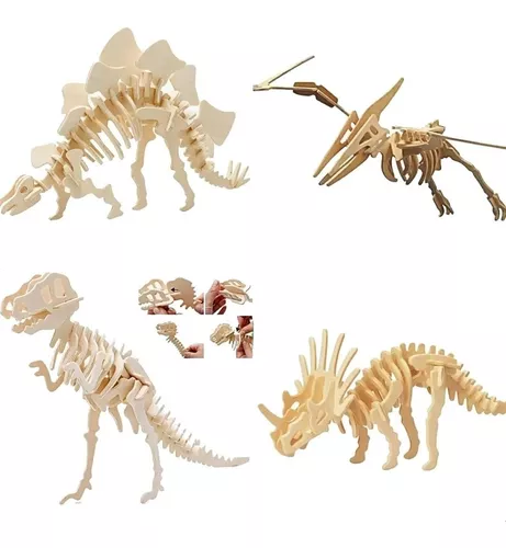 Set 4 Rompecabezas Dinosaurios 3d Madera Jurasico