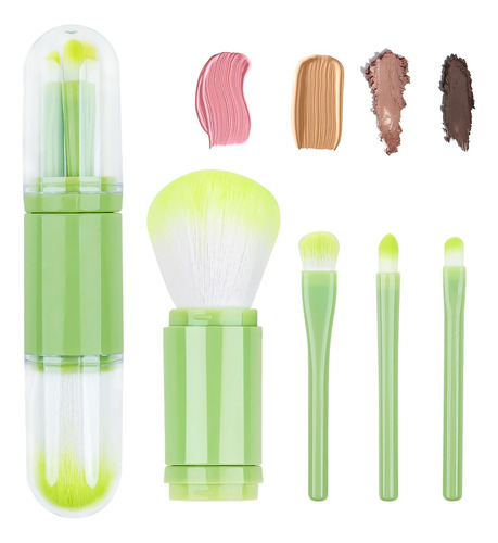 Mini Juego De Brochas De Maquillaje De Viaje, Color Verde, 4