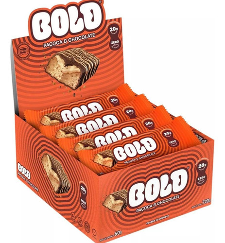 Bold Bar Snacks Barra De Proteína - Cx C/ 12unid 60g Cada Sabores Paçoca E Chocolate