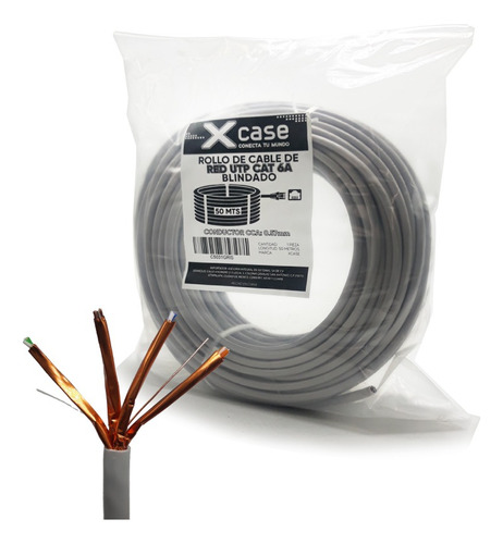 50 M Cable Red U/ftp Xcase Cat 6a Blindado 500 Mhz Gris