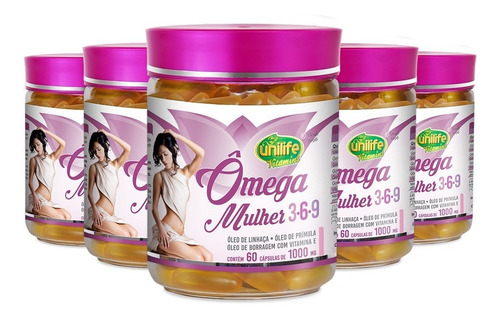 Kit 5 Ômega 3-6-9 Mulher - 60 Cápsulas - Unilife