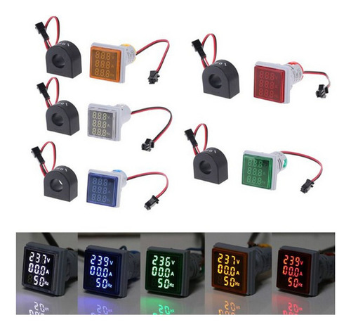 Cuadrado Led Voltímetro Digital Amperímetro Hertz Rojo