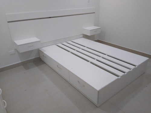 Cama En Melamina Hm. De 2 Plz. Y 6 Cajones Con Cabecera.