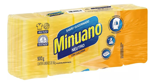 Sabão Em Pedra Minuano Glicerinado Multiuso Neutro 900g
