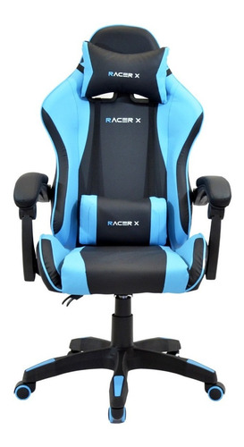 Cadeira de escritório Racer X Comfort gamer ergonômica  preto e azul-claro com estofado de couro sintético