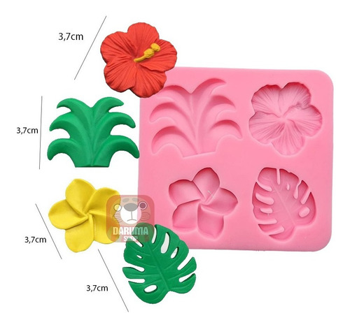Imagen 2 de 5 de Molde Silicona Hibiscus Plumeria Hoja Monstera Pasto Fondant