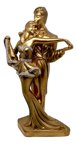 Estatua Estatueta Casal Dançarinos Tango Salao Homem Mulher Cor Dourado