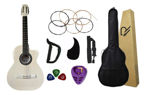 Guitarra Acústica Curva Richard Paquete Básico De Accesorios Color Blanco Orientación De La Mano Derecha