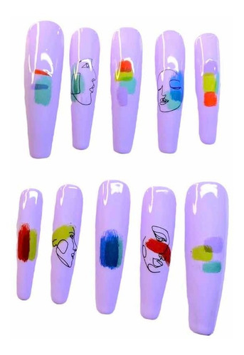 Uñas Press On Adheribles Diseño Arte Echó A Mano Rostros