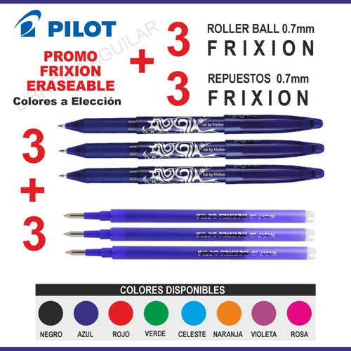 3 Pilot Frixion Boligrafo Roller Borrable + 3 Repuestos