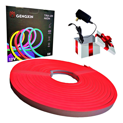 Tira Led Neón Flexible Gengxin Color Rojo 5mts+regalo Fuente Roja