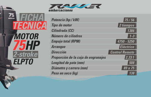 Imagen 3 de 17 de Motores De Lancha Mercury 75 Hp Elpto 2 Stroke