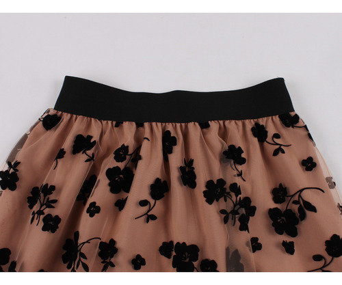 Falda Gasa Con Flores En La Cintura Malla Doble Capa Flocada