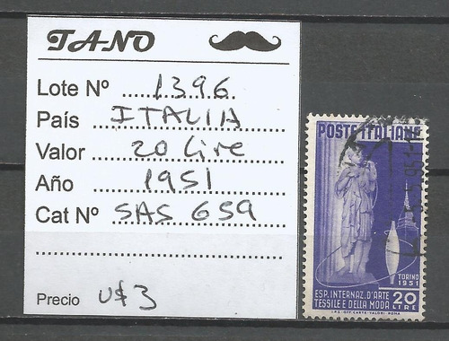 Lote1396 Italia 20 Liras Año 1951 Sas# 659 Expo Torino
