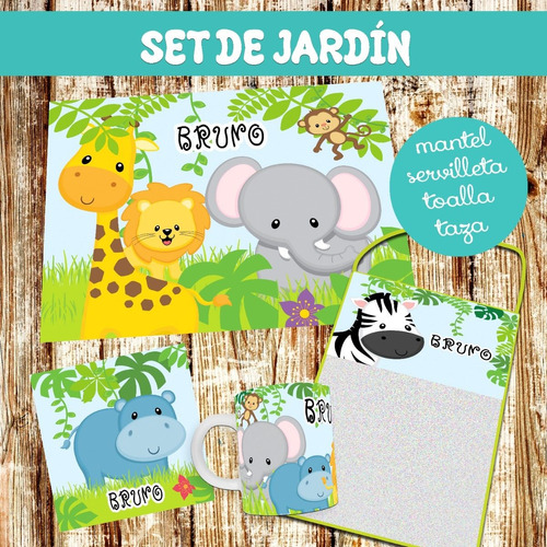 Set De Jardin + Lunchera - Animales Bosque, Selva, Tribal