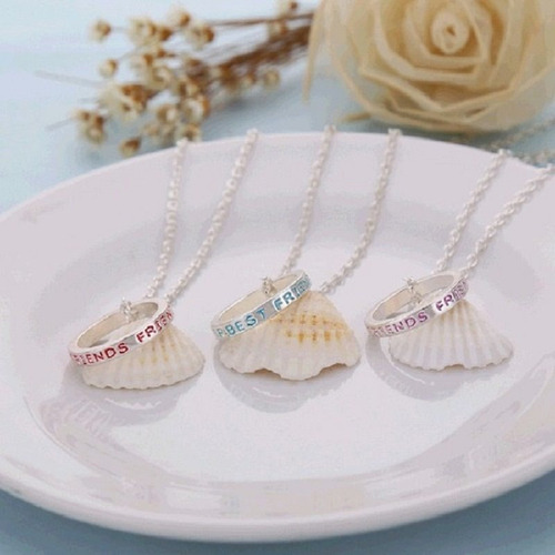 Set 3 Collares Anillos Mejores Amigos Por Siempre Bff Color Rojo Rosa Verde