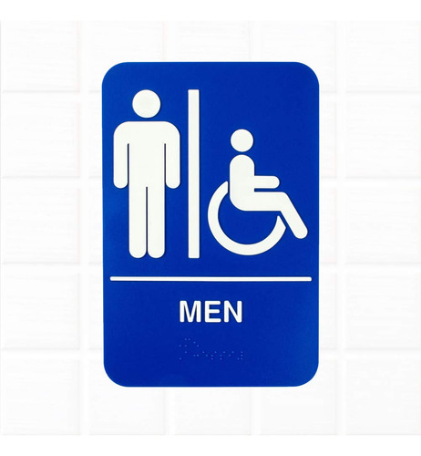 Letrero Baño Para Hombre Braille Color Azul Blanco 9 X 6 