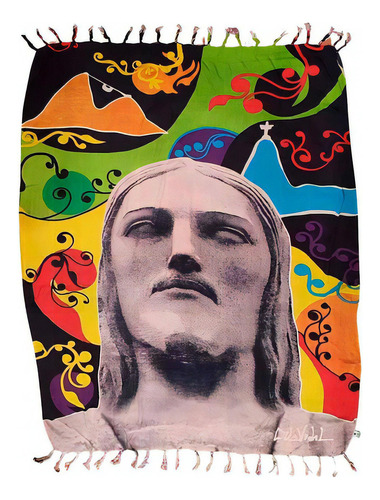 Canga De Praia 100% Viscose - Cristo Redentor 1,60mx1,10m