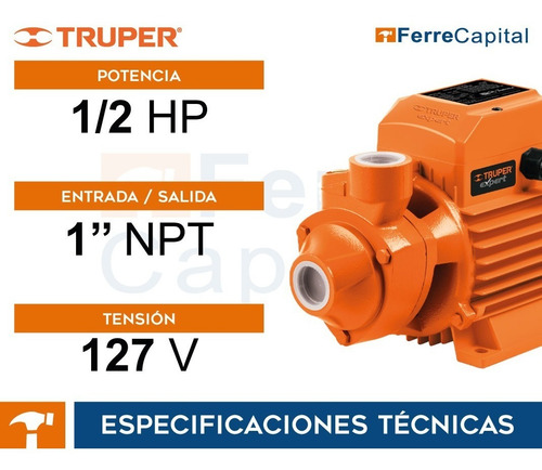 Bomba periférica Truper BOAP-1/2 0.5hp color naranja 60Hz 127V