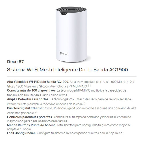 Sistema Wifi Mesh Ac1900 Gigabit, Tp-link Deco S7 (3-pack)