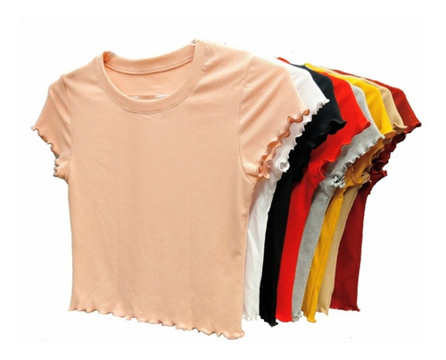 Imagen 4 de 6 de Crop Top Puperas Remera Mujer Manga Corta Liso Basico Morley
