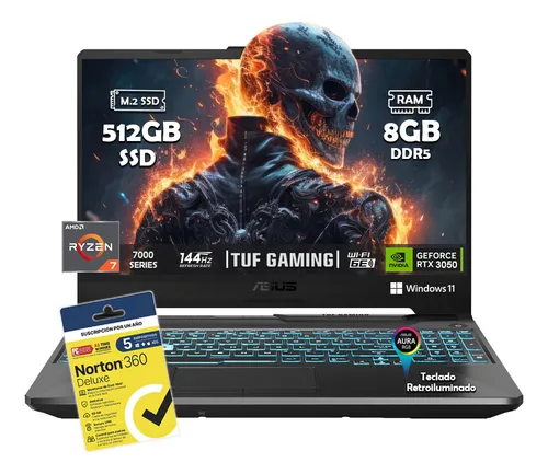 comprar Laptop Asus Tuf Gaming A15 Amd Ryzen 7-7435hs 512gb Ssd 8gb Ram Ddr5 Geforce Rtx 3050 Fhd (1920 X 1080) 144 Hz W11h