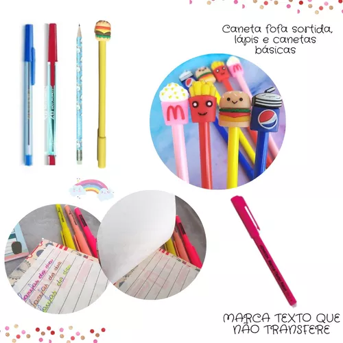 Kit Material Escolar Fofo Papelaria Kawaii C/ Canetas Luxo