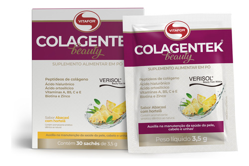 Colageno Colagentek Beauty (30 Sachês De 3,5g) Vitafor Sabor Maçã C/ Canela