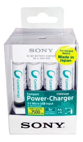 Imagem 1 de 2 de Carregador Sony C/4 Pilhas Aa Usb 2500mah Recarregável + Nfe