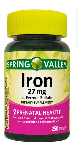 Hierro Iron 27 Mg Prenatal Spring Valley 250 Pastillas 