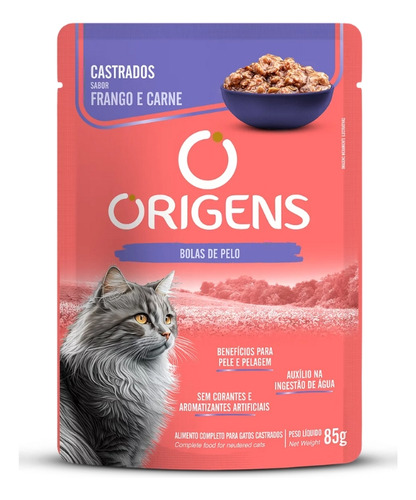 Sachê Origens Para Gato Adulto Castrado Sabor Frango 85g