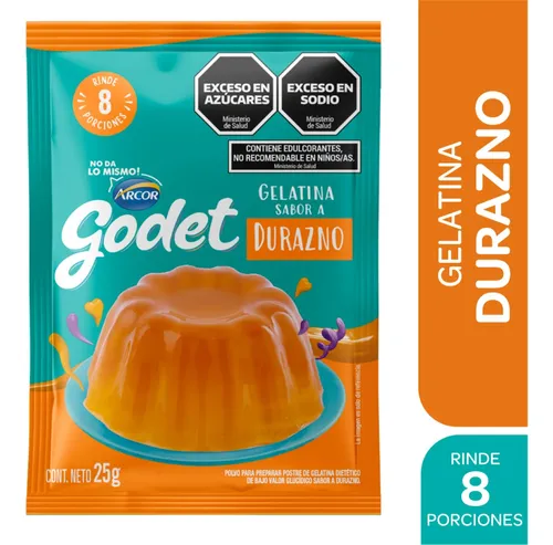 Gelatina Sabor Durazno Godet Arcor Postre 8 Porciones 25gr