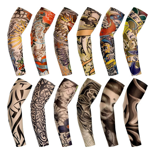 12 Pieces Tattoo Sleeves Set Fake Sunscreen Arm Sleeves S Ai
