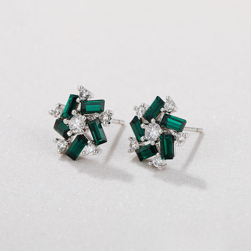Aretes Flor Dama Swarovski Y Esmeraldas Oro Blanco 14k Lam