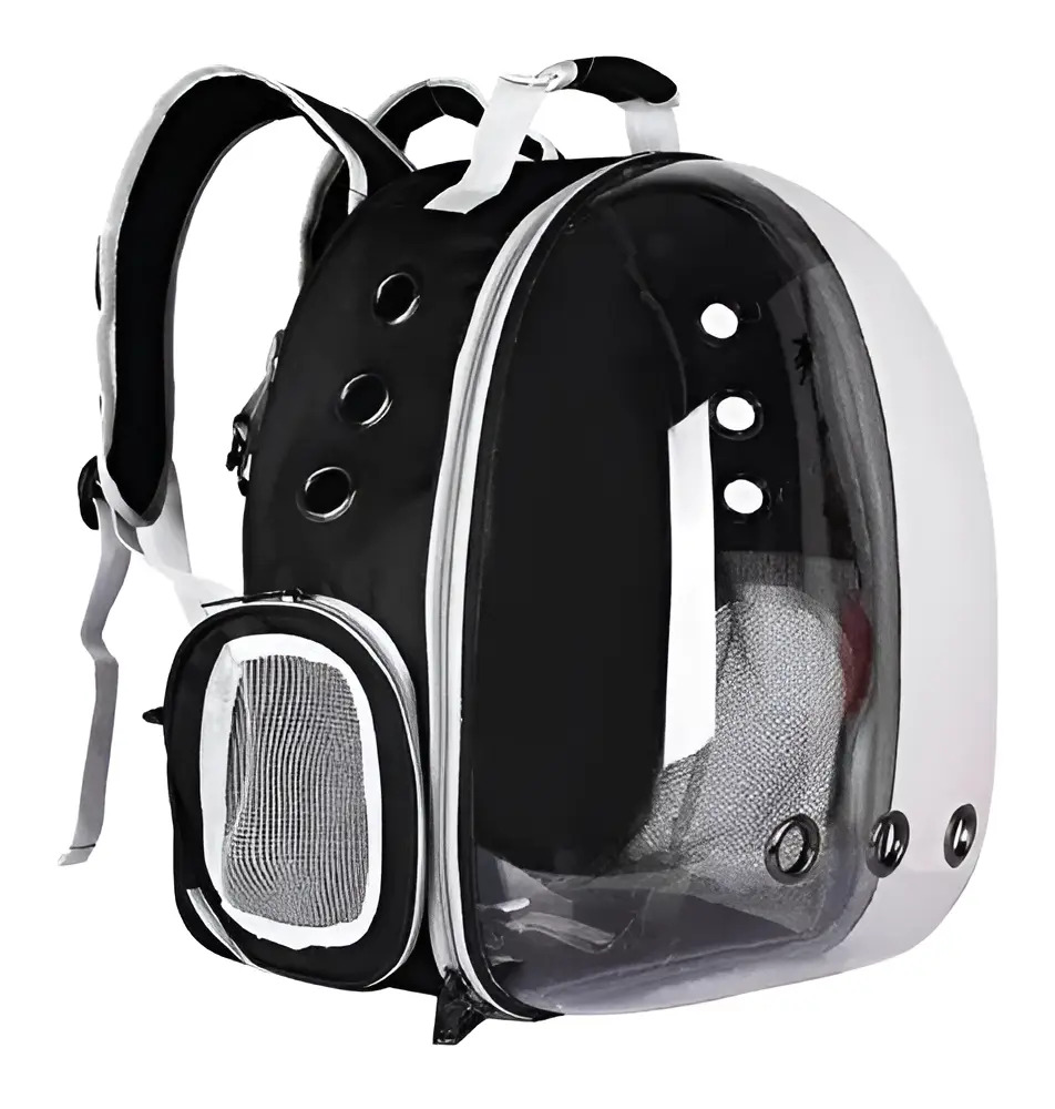 Mochila De Transporte Pet Visão 360 Gato Cão Cor Preta Deko