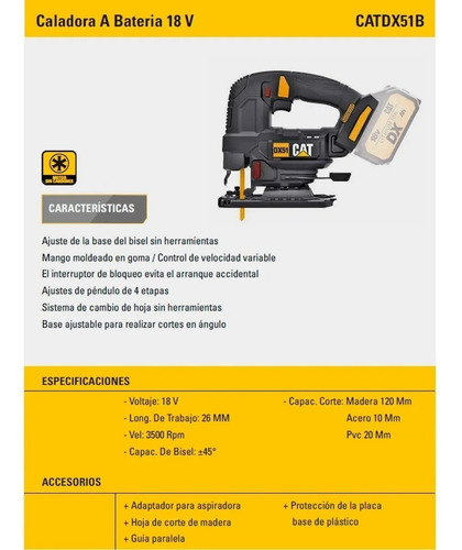 Sierra Caladora Pendular Bateria Brushless Caterpillar Dx51b
