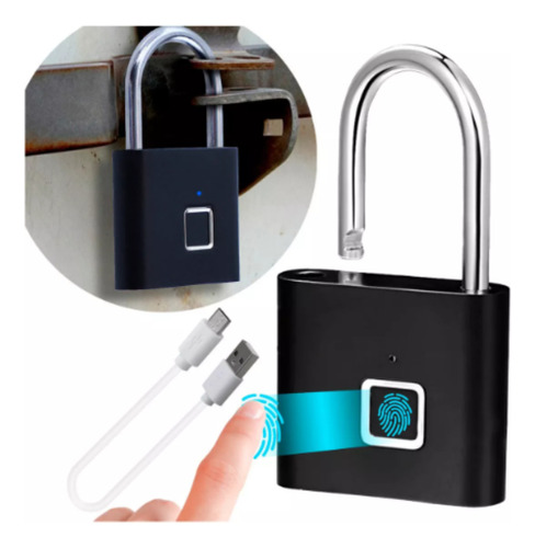 Candado Digital Acero Huella Tactil Usb Resistente Agua Color Negro