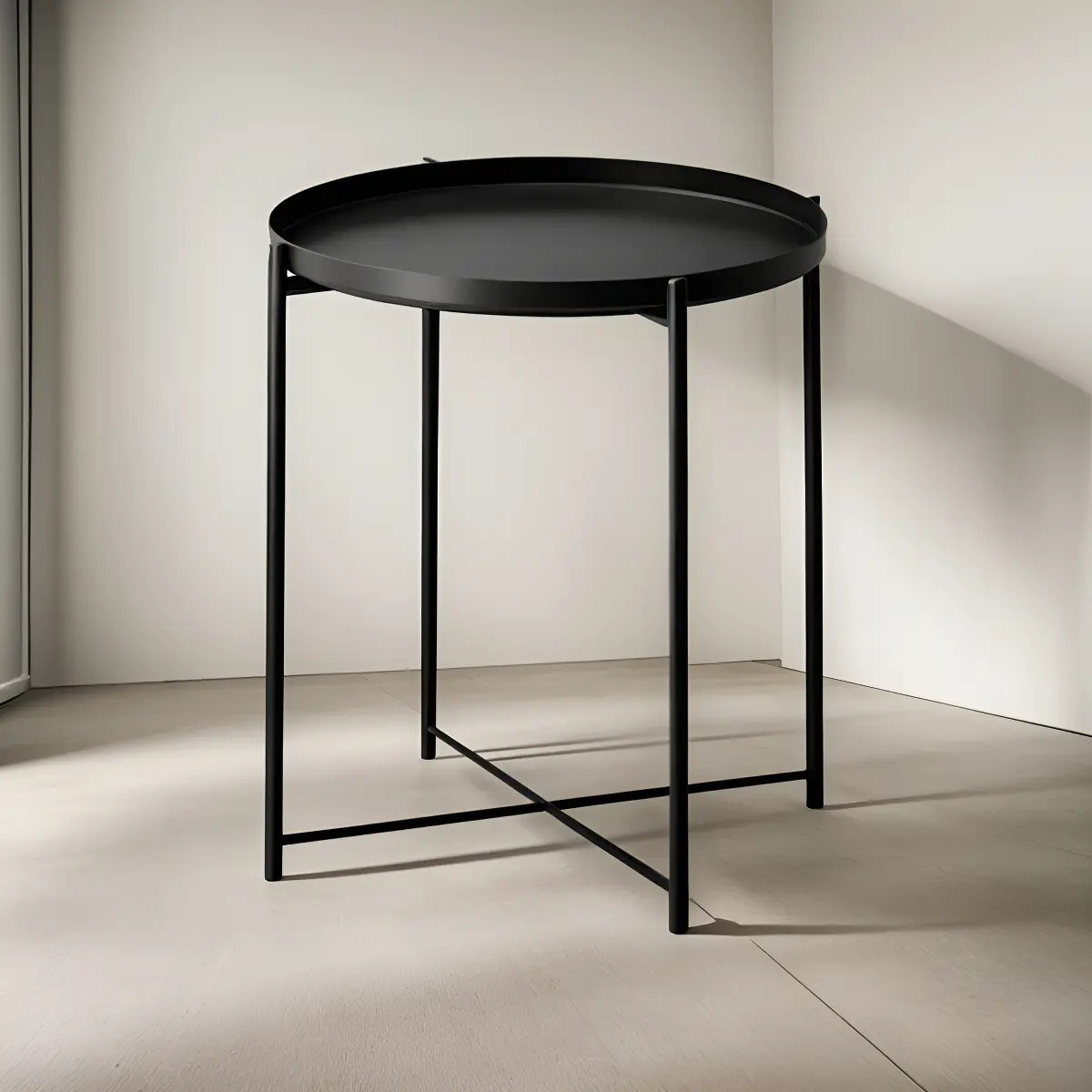Mesa Ratona Auxiliar Redonda Metalica Plegable Desmotable Color Negro Raitot
