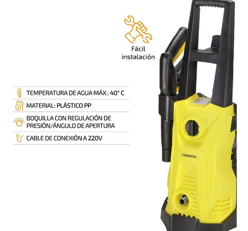 Imagen 5 de 9 de Hidrolavadora Eléctrica Alta Presion Femmto 1800w + Cepillo